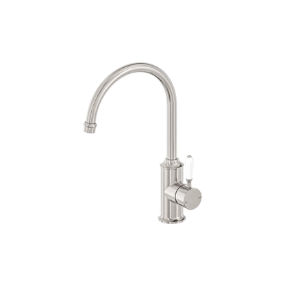 York Kitchen Mixer Gooseneck Spout With White Porcelain Lever Brushed Nickel - NR69210601BN