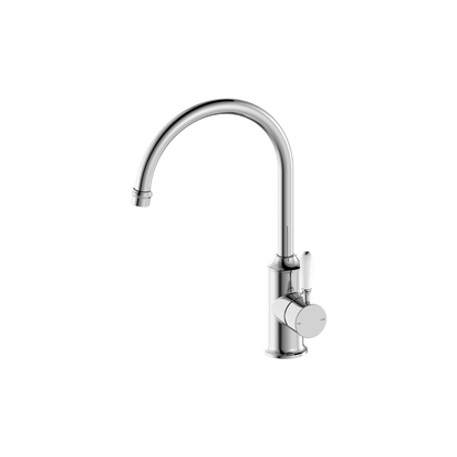 York Kitchen Mixer Gooseneck Spout With White Porcelain Lever Chrome - NR69210601CH