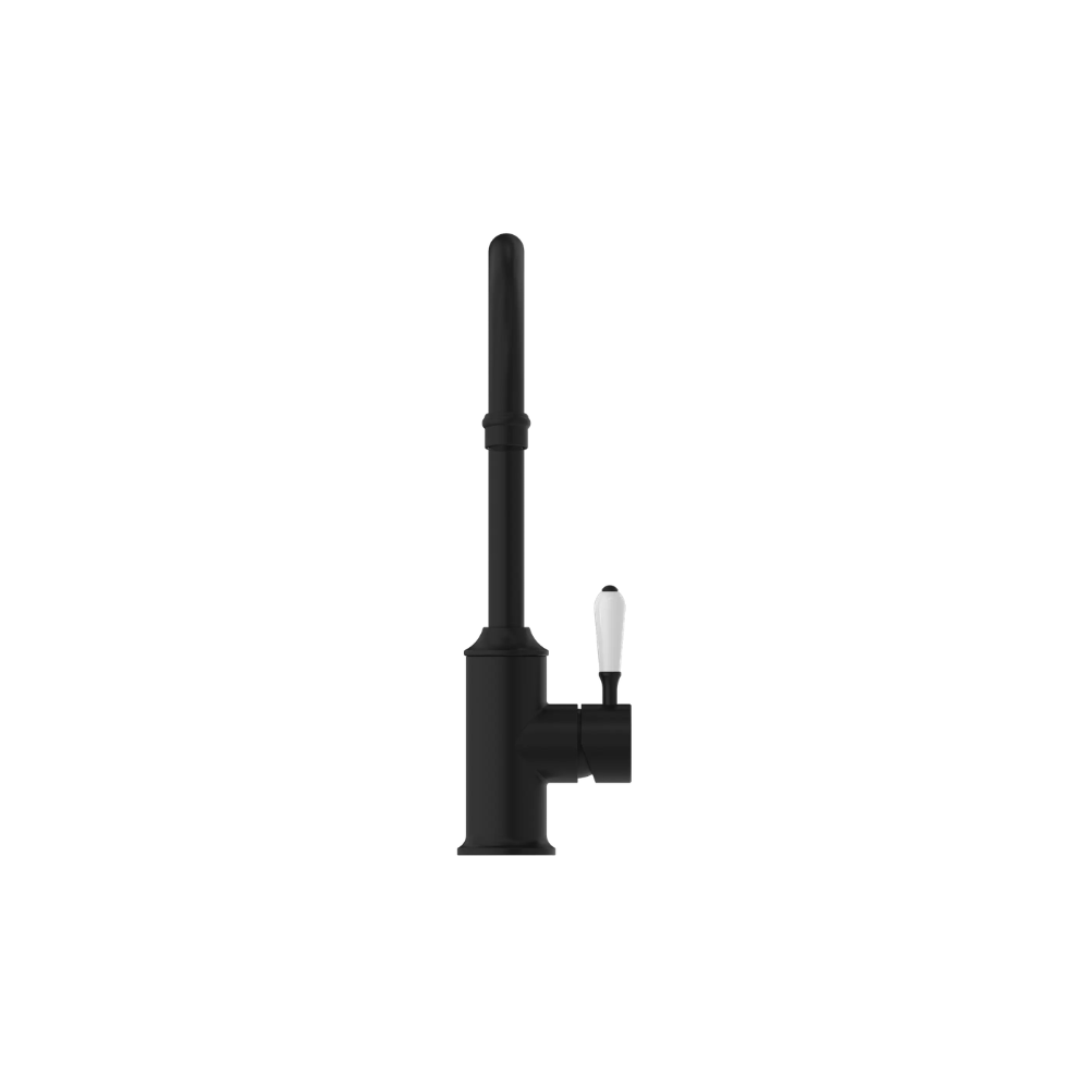 York Kitchen Mixer Gooseneck Spout With White Porcelain Lever Matte Black - NR69210601MB