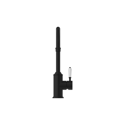 York Kitchen Mixer Gooseneck Spout With White Porcelain Lever Matte Black - NR69210601MB