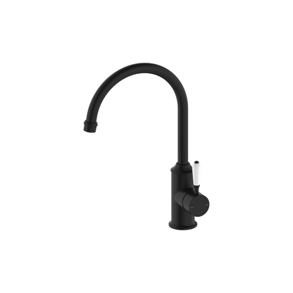 York Kitchen Mixer Gooseneck Spout With White Porcelain Lever Matte Black - NR69210601MB