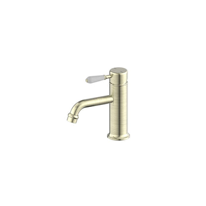 York Straight Basin Mixer With White Porcelain Lever Aged Brass - NR692101b01AB