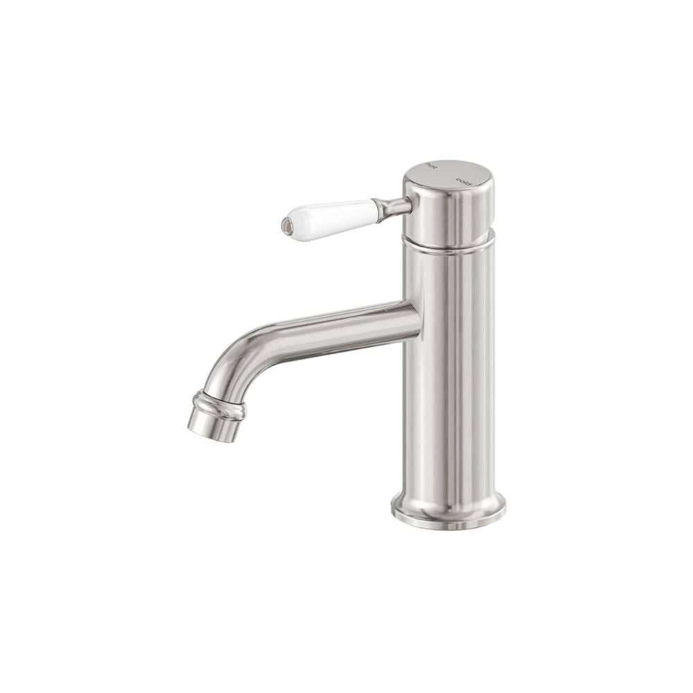 York Straight Basin Mixer With White Porcelain Lever Brushed Nickel - NR692101b01BN