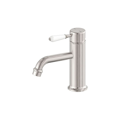 York Straight Basin Mixer With White Porcelain Lever Brushed Nickel - NR692101b01BN