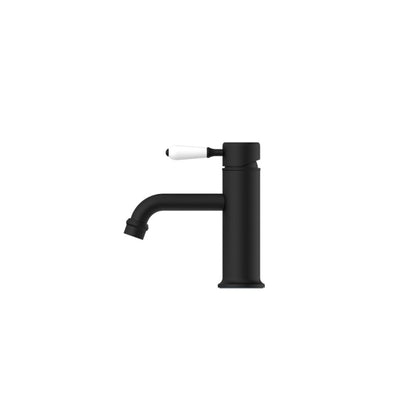 York Straight Basin Mixer With White Porcelain Lever Matte Black - NR692101b01MB