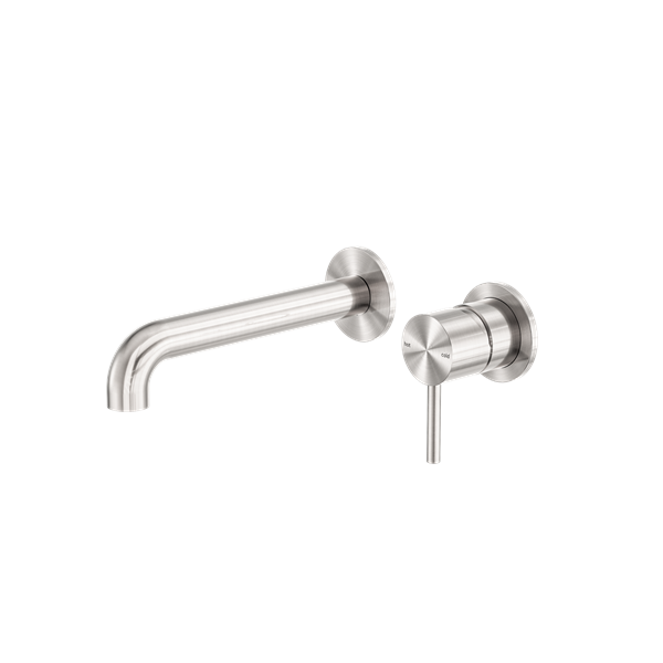 Zen SS316L Wall Basin/Bath Mixer Separate Back Plate 185mm Spout Brushed Nickel - NR162210B185BN