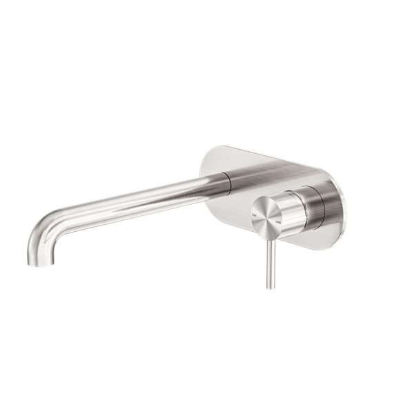 Zen SS316L Wall Basin/Bath Mixer 230mm Spout Brushed Nickel - NR162210A230BN