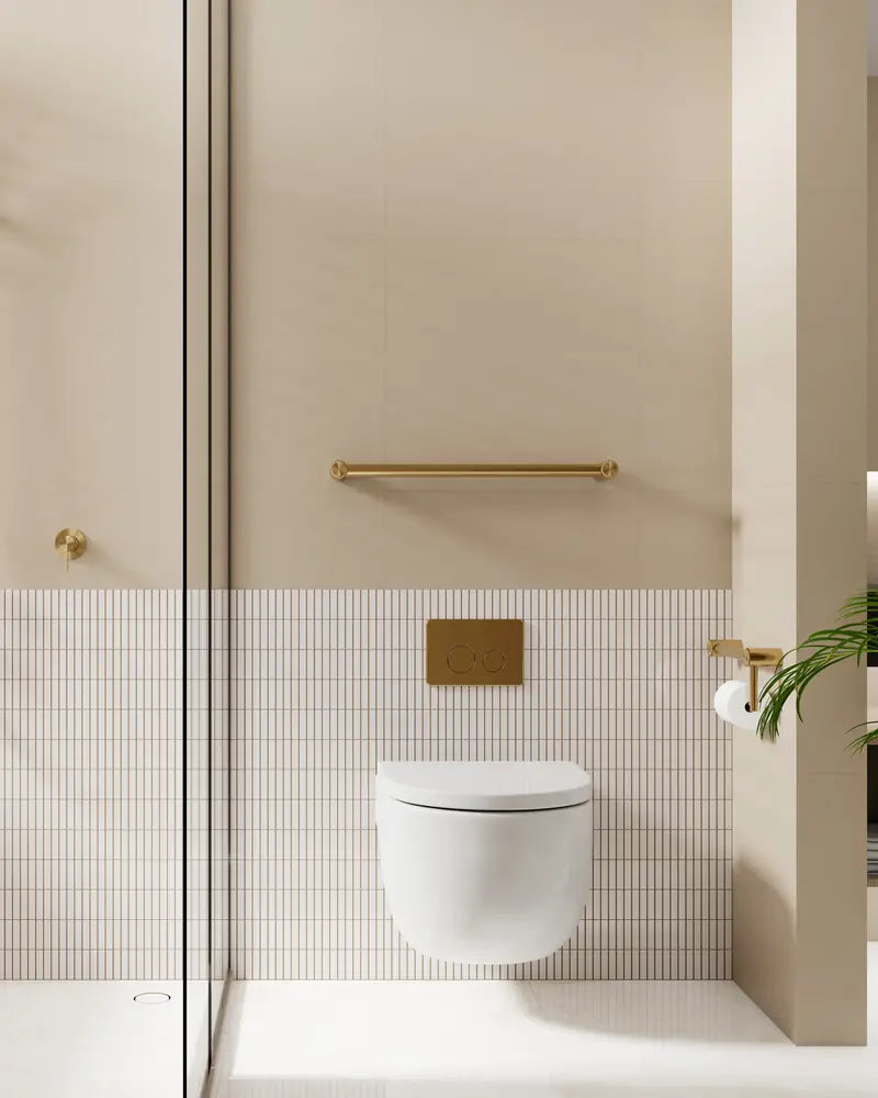 Bathroom with Avail brushed gold rails